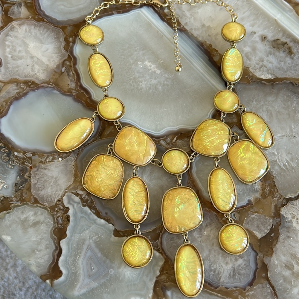 Iridescent Golden Yellow Bauble Statement Necklace-Boutique